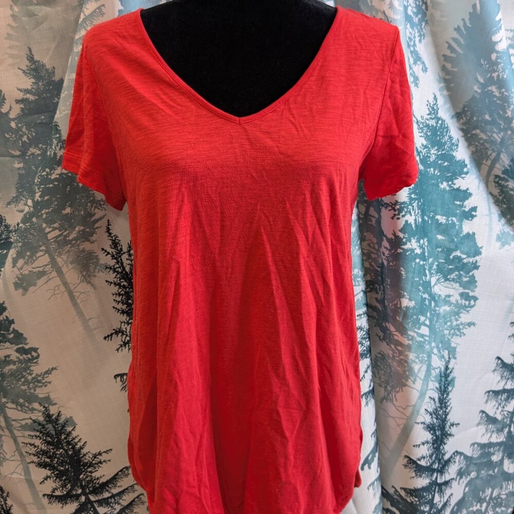 J.Jill Red V-Neck Short Sleeve Tunic Tee | Size Small